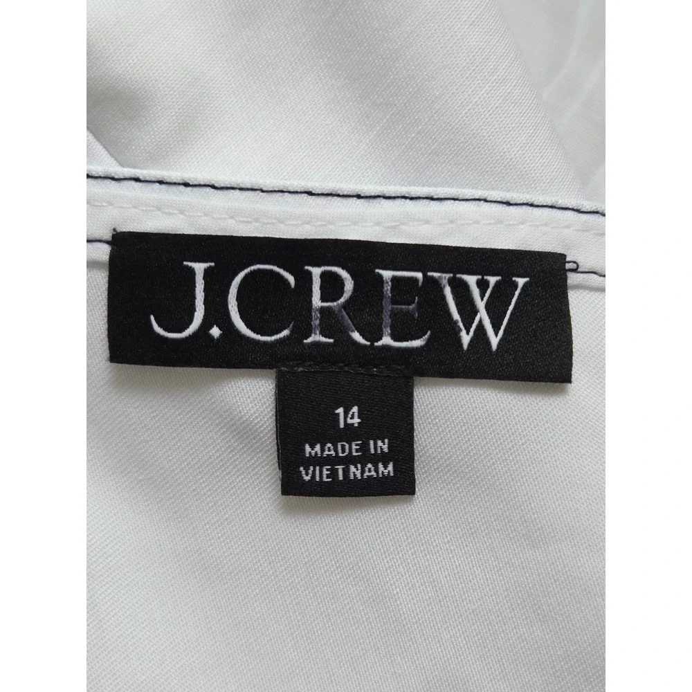 J. Crew Shell Top Contrast-stitch Cotton Poplin Women 14 White NWT $98 CV049